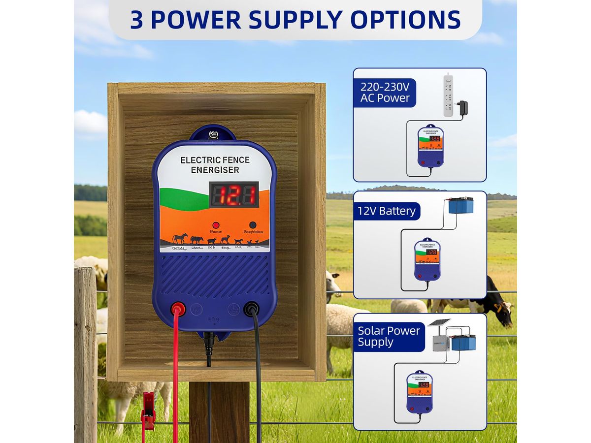 Electric Fence Energizer Waterproof Fence Energiser with Mains Battery Solar Power Options