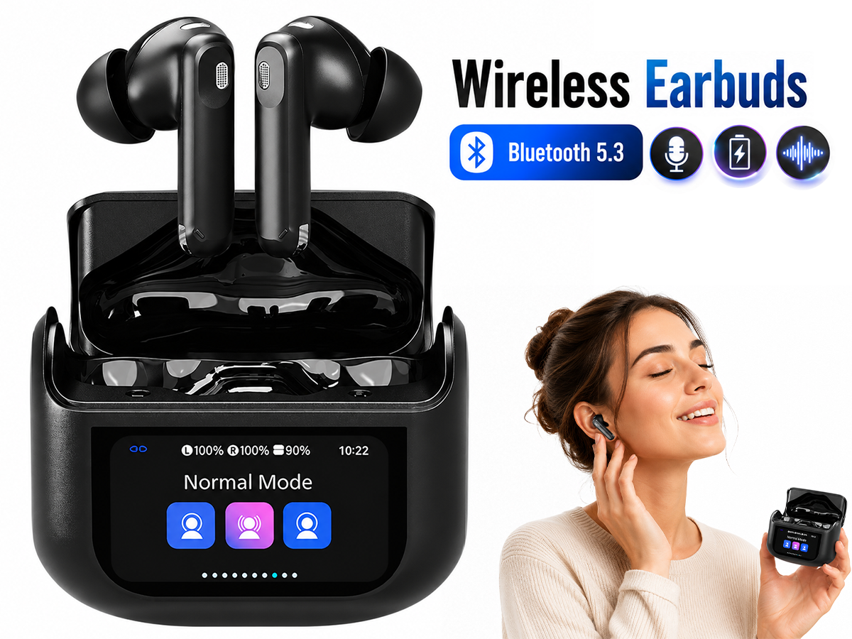 Wireless Bluetooth Earbuds with Touchscreen Charging Case