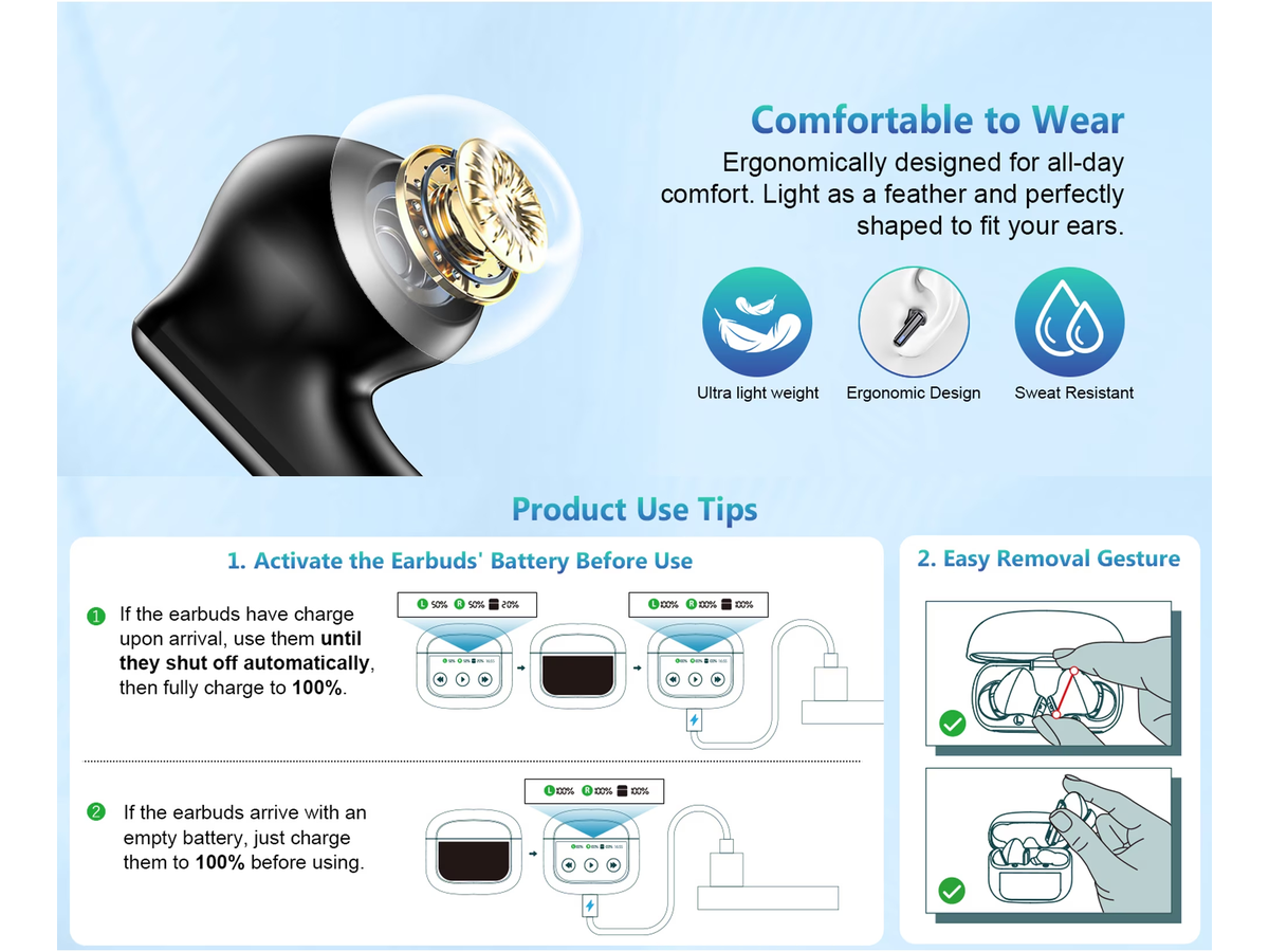 Wireless Bluetooth Earbuds with Touchscreen Charging Case