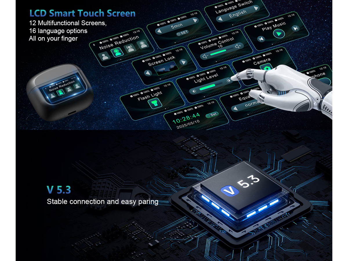 Wireless Bluetooth Earbuds with Touchscreen Charging Case