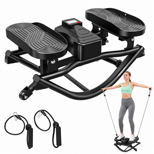 Exercise Stepper with Resistance Bands Digital Display Lateral Rocking Home Fitness