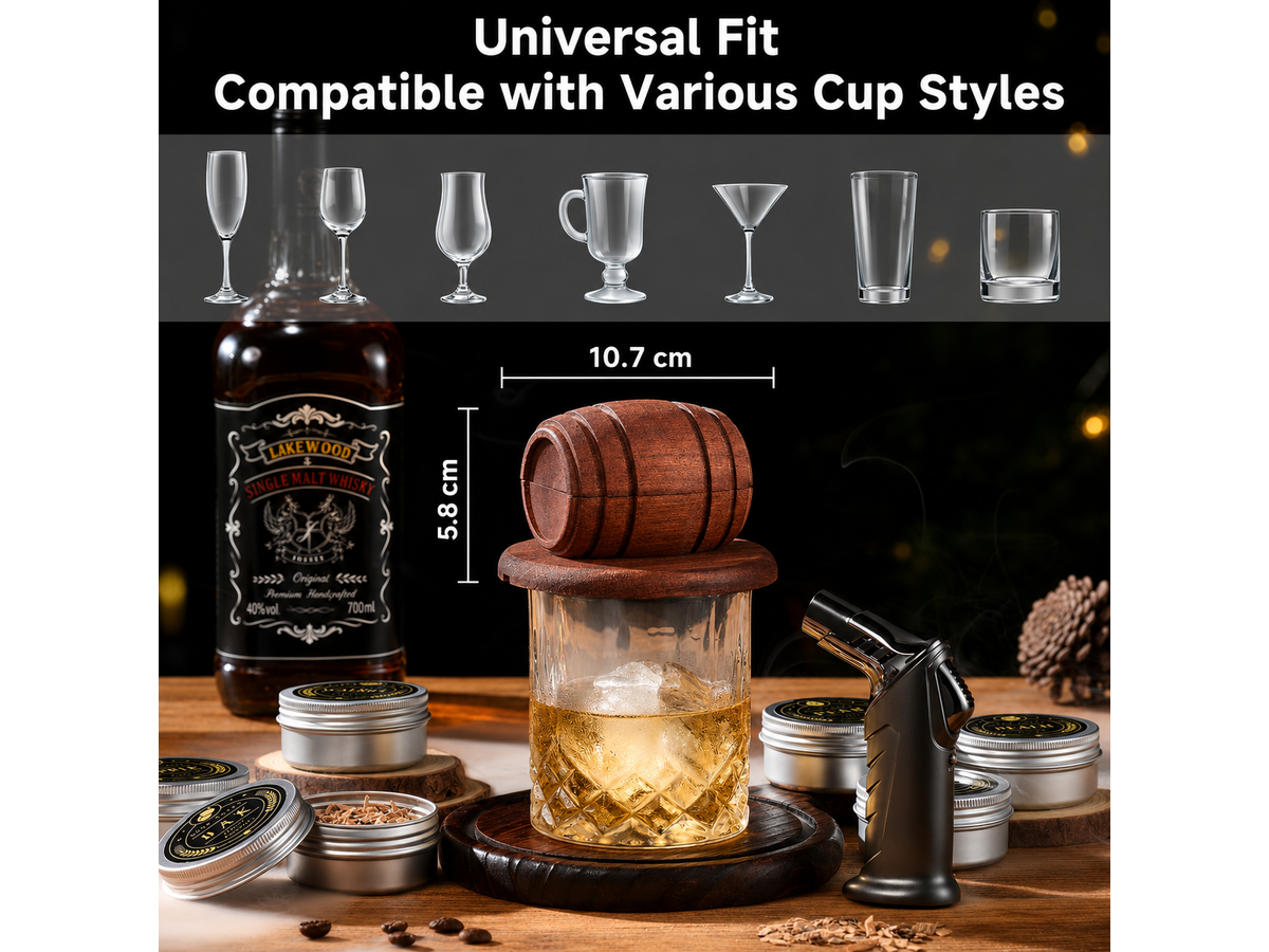 Whiskey Smoker Kit with Torch 6 Wood Chip Flavours 2 Glasses & Ice Moulds