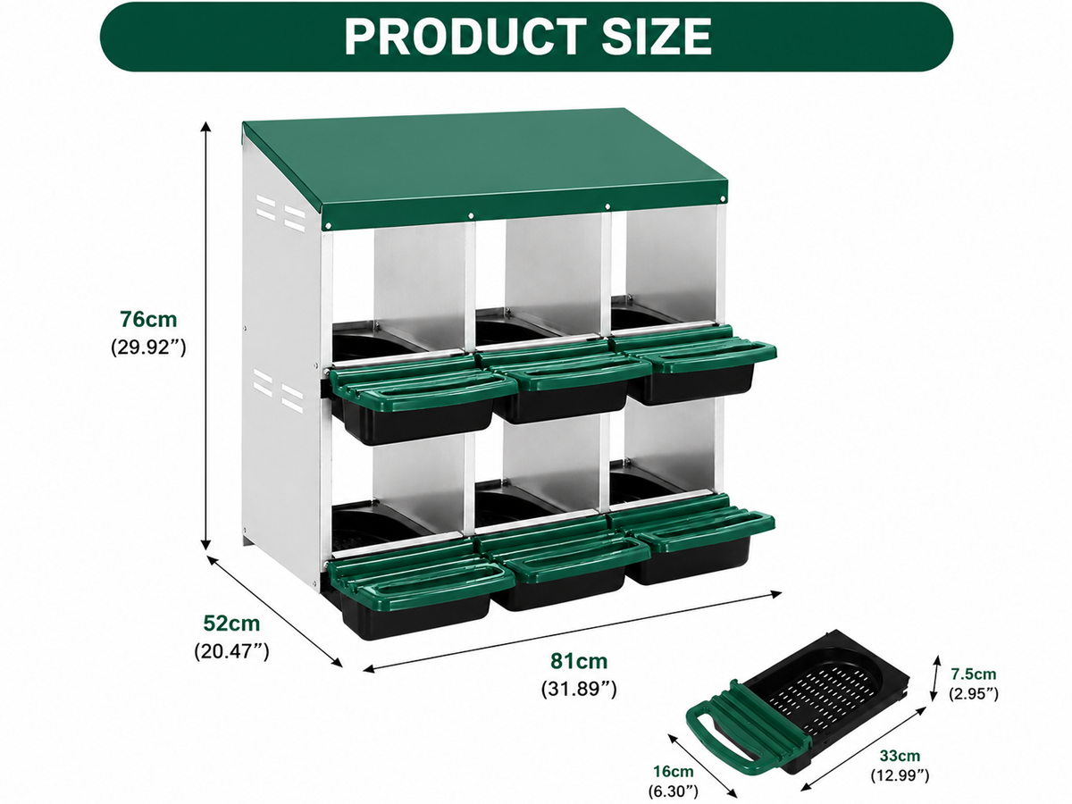 Chicken Nesting Box 2 Tier 6 Hole Roll Away Hen Laying Box with Perches Ventilation