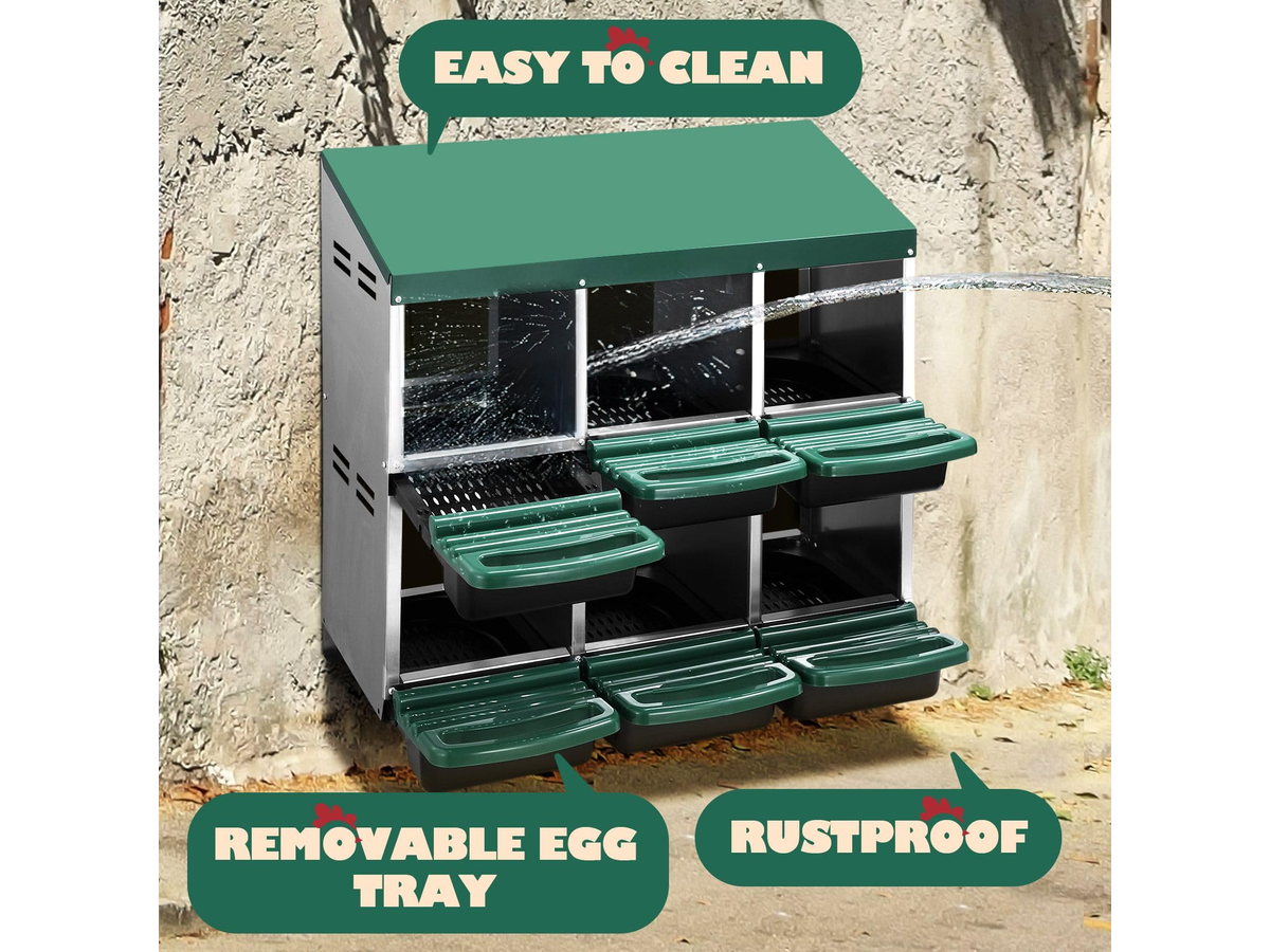 Chicken Nesting Box 2 Tier 6 Hole Roll Away Hen Laying Box with Perches Ventilation