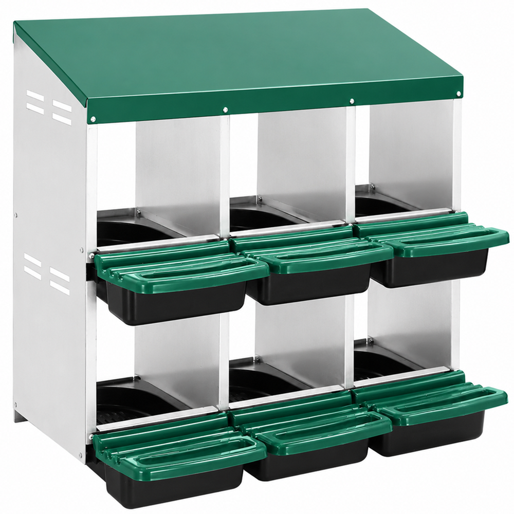 Chicken Nesting Box 2 Tier 6 Hole Roll Away Hen Laying Box with Perches Ventilation