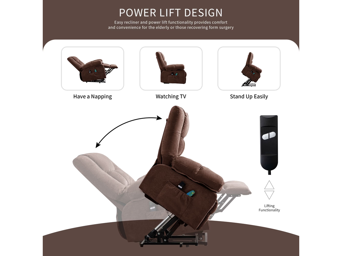 Power Lift Recliner Chair with Heat Massage USB Charging