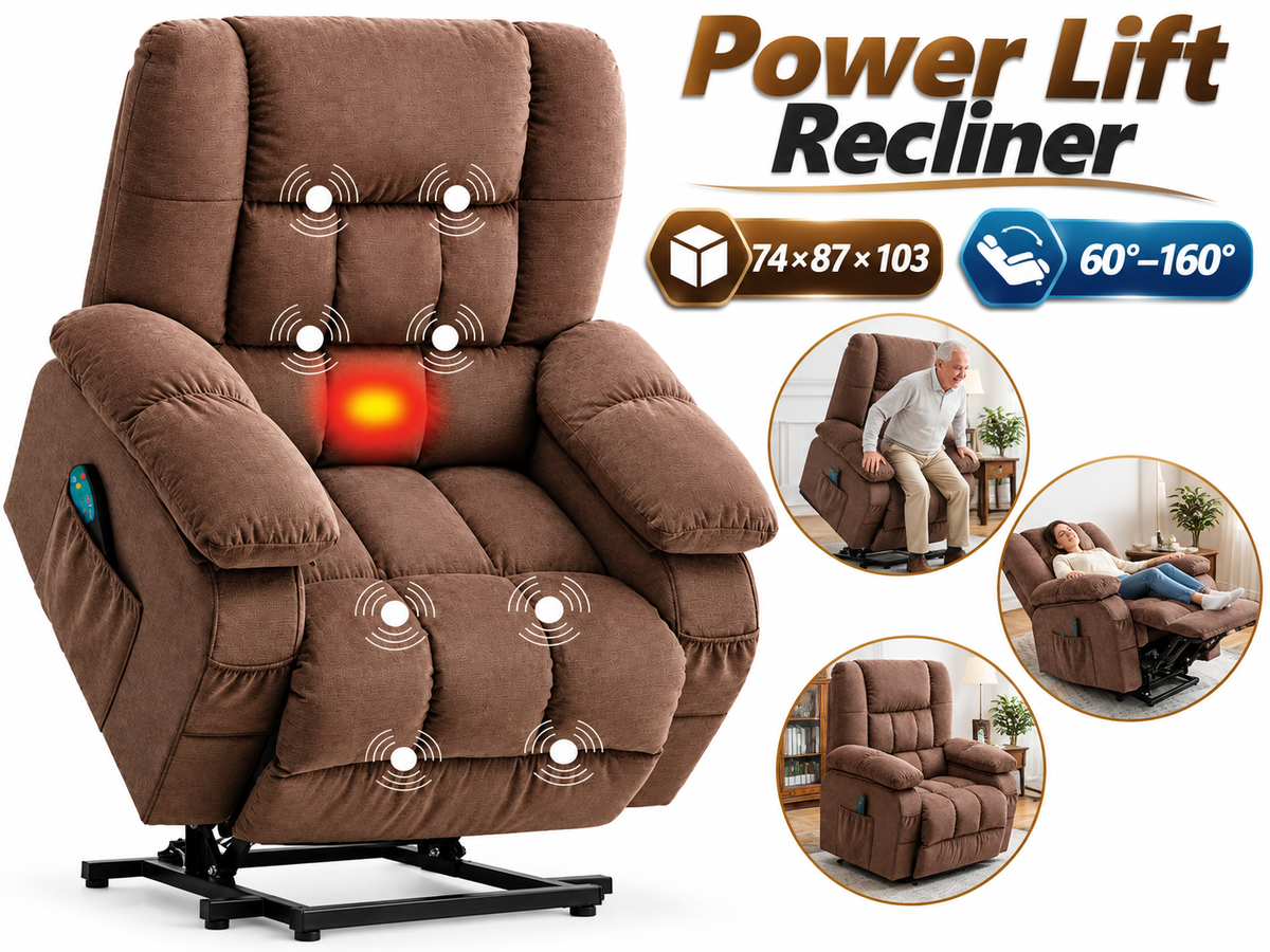 Power Lift Recliner Chair with Heat Massage USB Charging