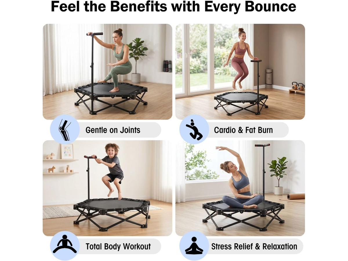 Trampoline Rebounder 42 Inch Foldable Fitness Trampoline with Adjustable Handle