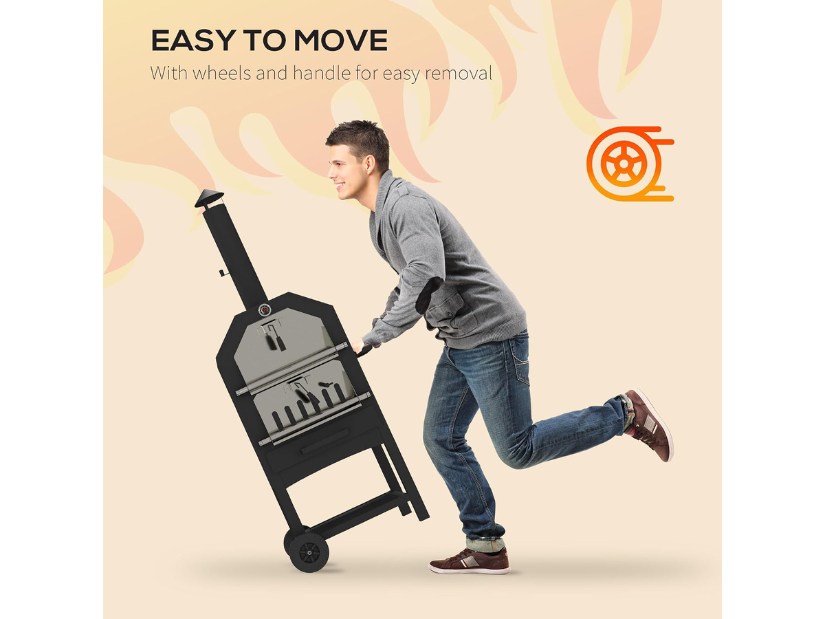 Outdoor Pizza Oven Wood Fired Pizza Maker with Pizza Stone Peel Grill Rack & Thermometer
