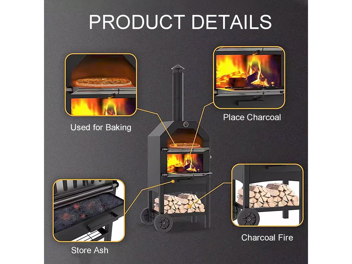 Outdoor Pizza Oven Wood Fired Pizza Maker with Pizza Stone Peel Grill Rack & Thermometer