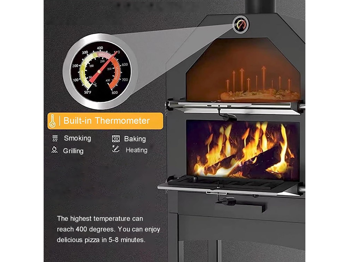 Outdoor Pizza Oven Wood Fired Pizza Maker with Pizza Stone Peel Grill Rack & Thermometer