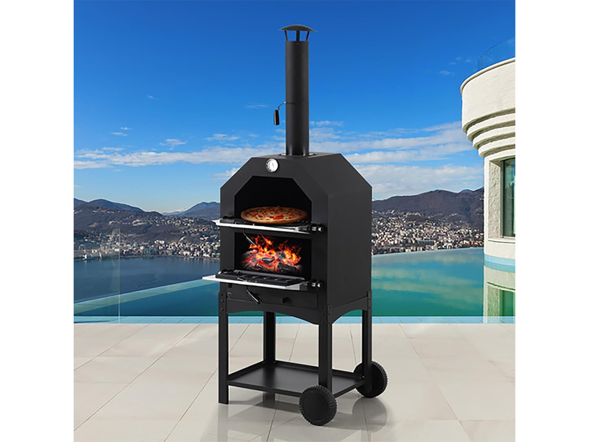 Outdoor Pizza Oven Wood Fired Pizza Maker with Pizza Stone Peel Grill Rack & Thermometer