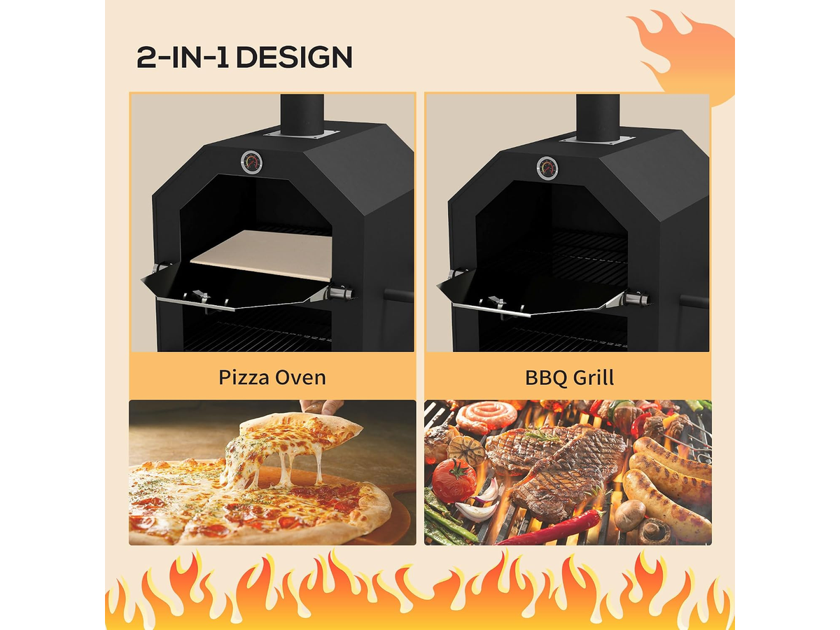 Outdoor Pizza Oven Wood Fired Pizza Maker with Pizza Stone Peel Grill Rack & Thermometer
