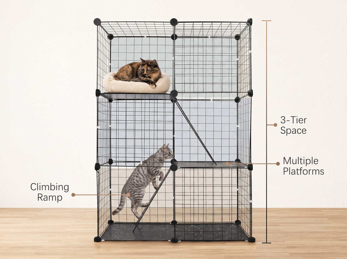 Cat Cage Enclosure Crate 3 Tier Detachable Indoor Pet Cage