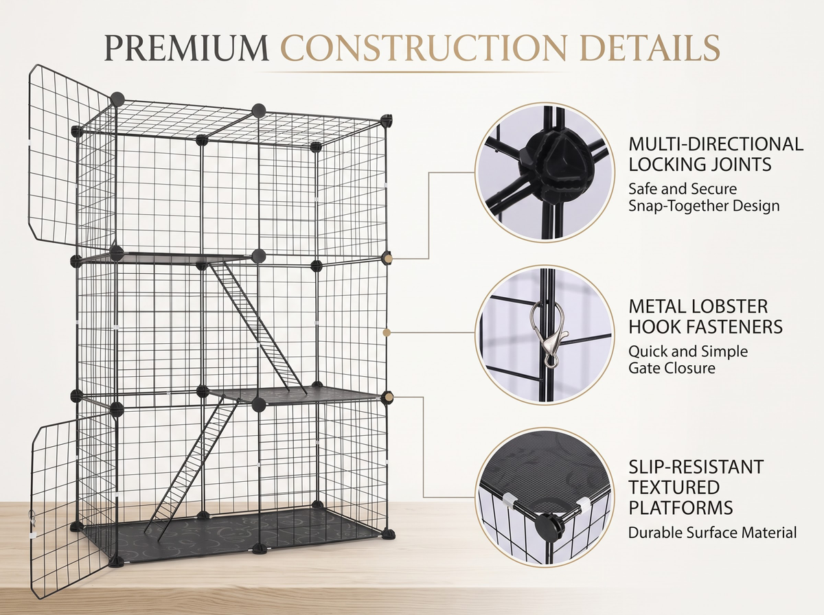 Cat Cage Enclosure Crate 3 Tier Detachable Indoor Pet Cage
