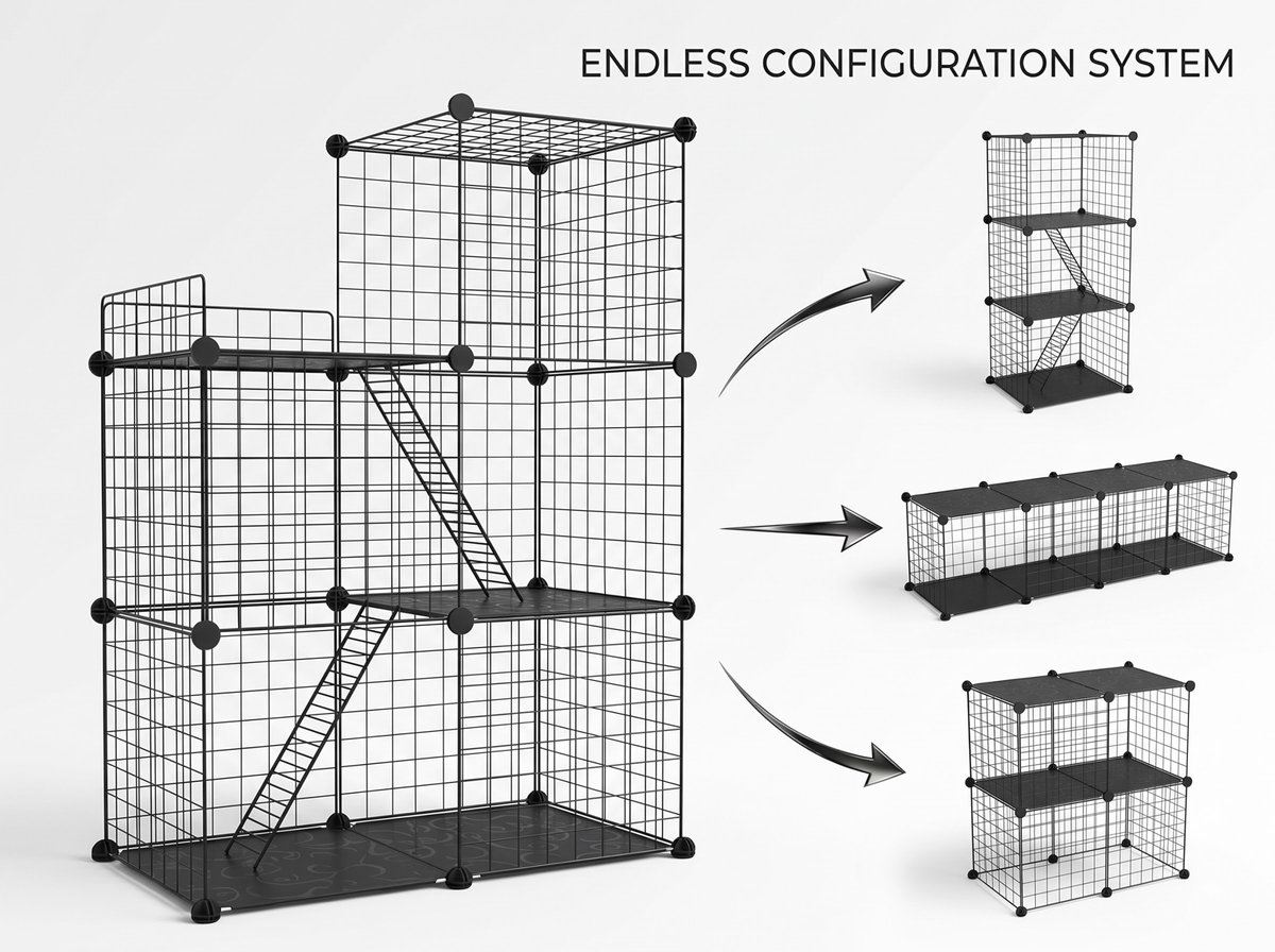 Cat Cage Enclosure Crate 3 Tier Detachable Indoor Pet Cage