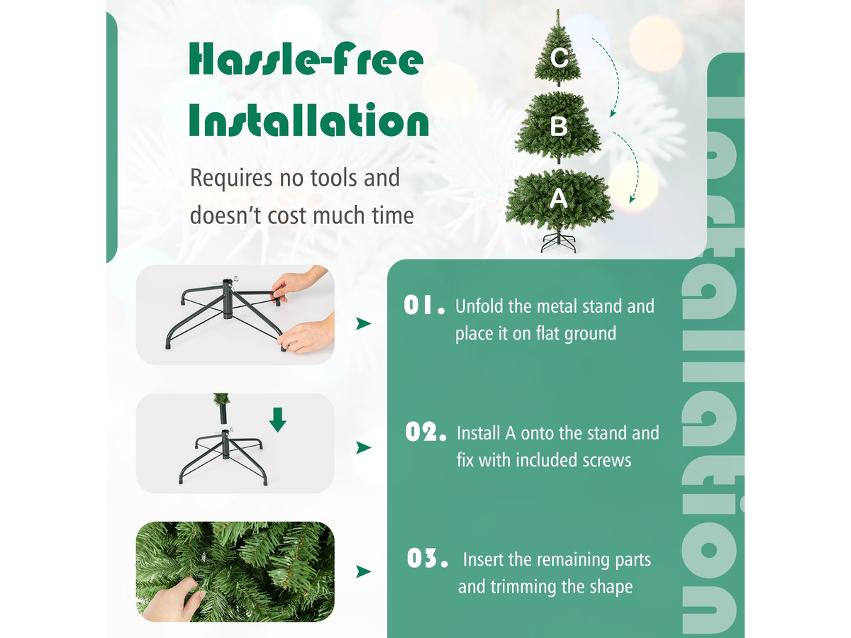 Christmas Tree 7.5FT Artificial Green Tree with Metal Stand