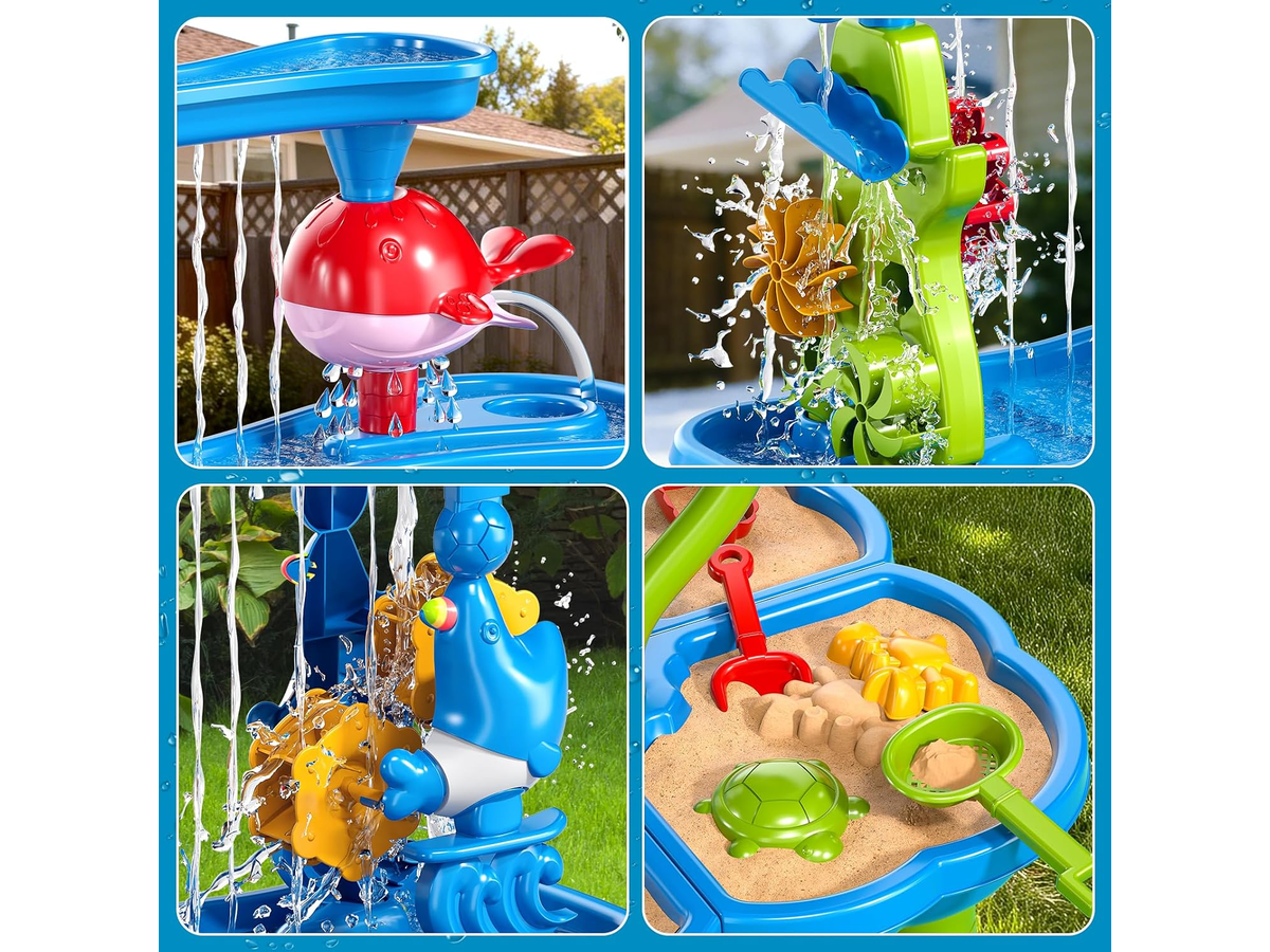 Kids Sand and Water Table 4-Tier Waterfall Sandpit Toys