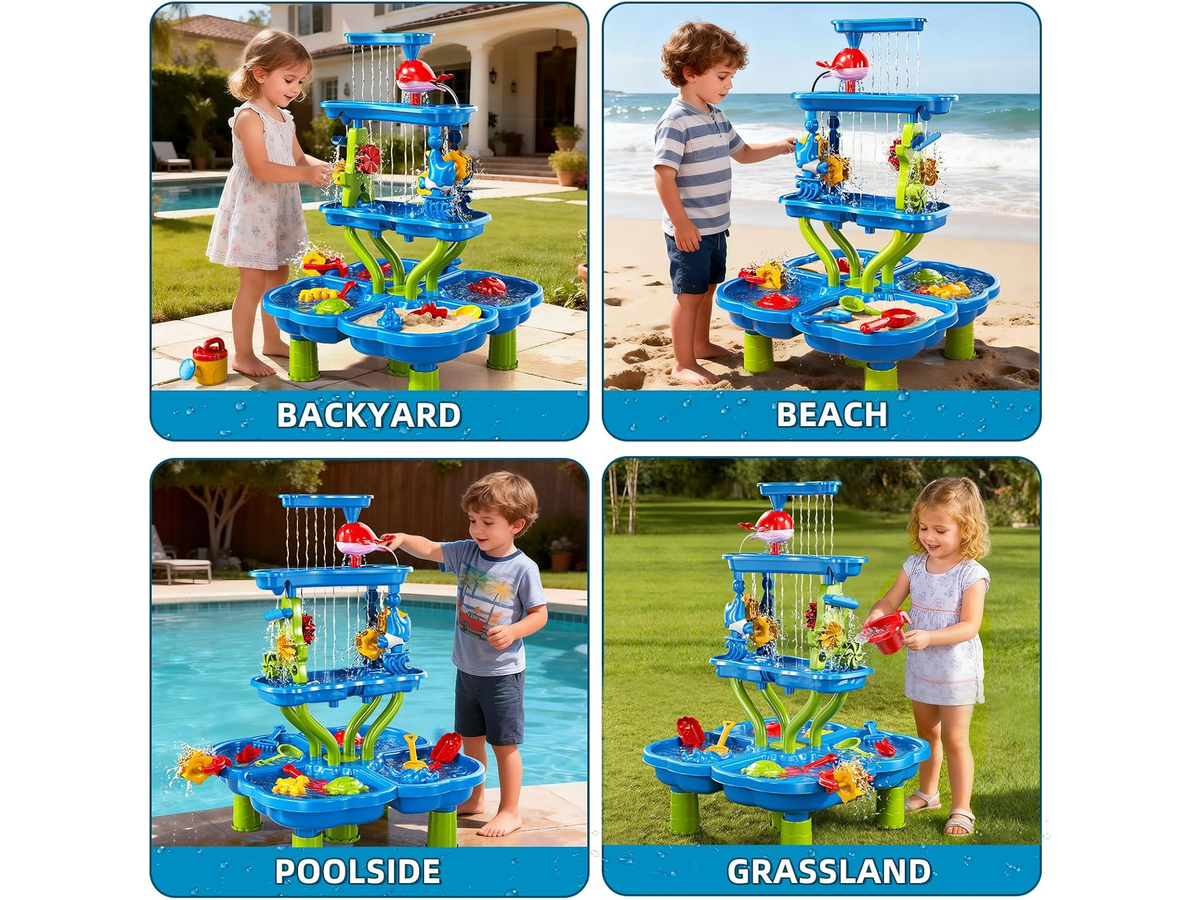 Kids Sand and Water Table 4-Tier Waterfall Sandpit Toys