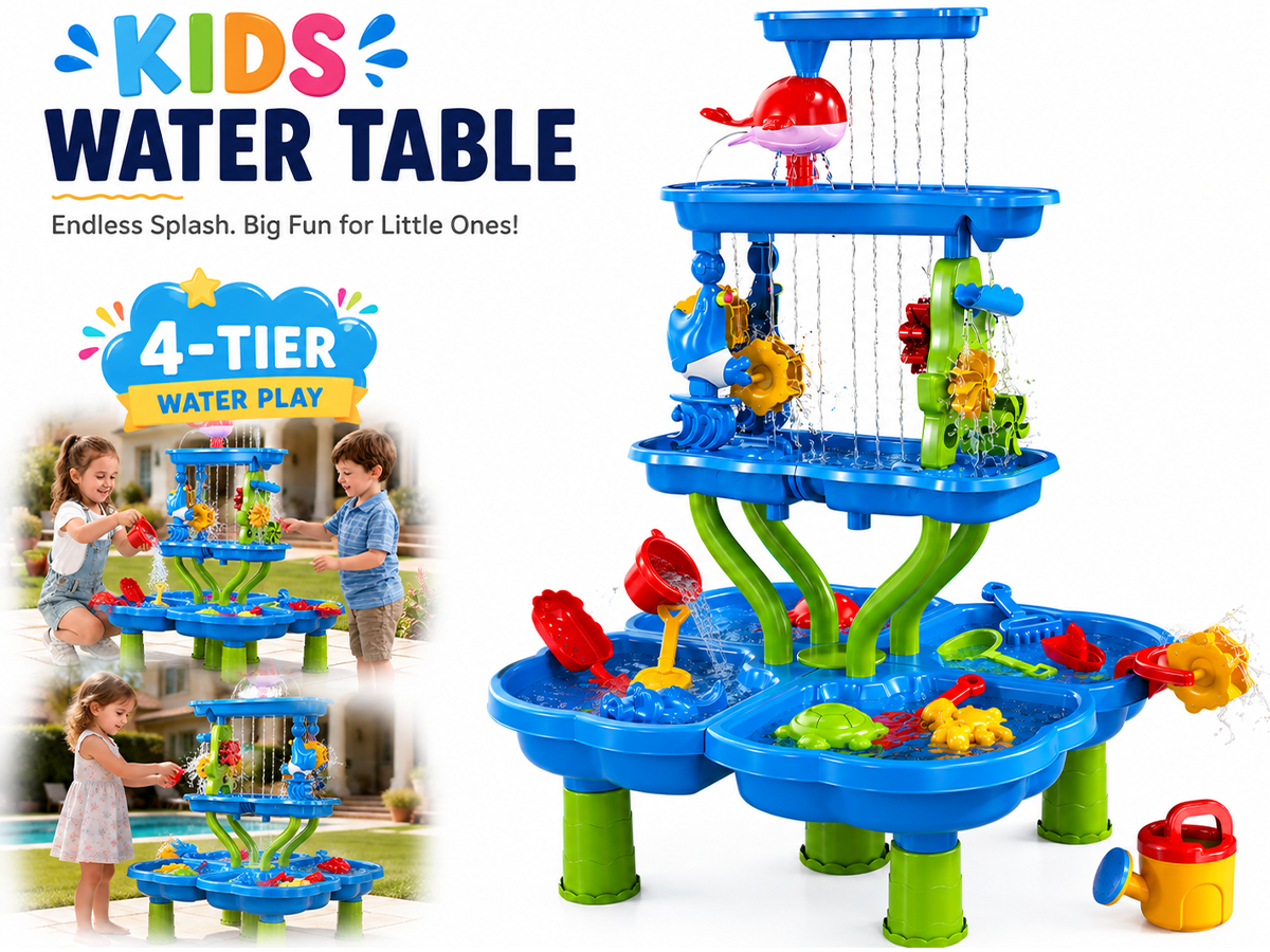 Kids Sand and Water Table 4-Tier Waterfall Sandpit Toys