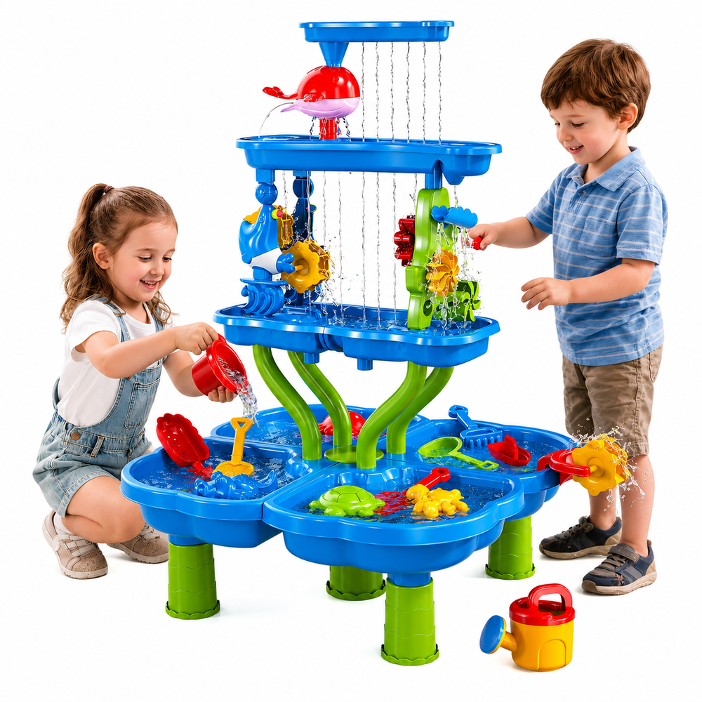 Kids Sand and Water Table 4-Tier Waterfall Sandpit Toys