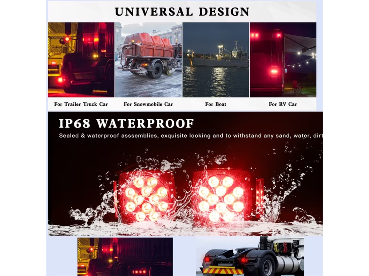LED Trailer Light Kit IP68 Waterproof with 8FT Wiring Harness
