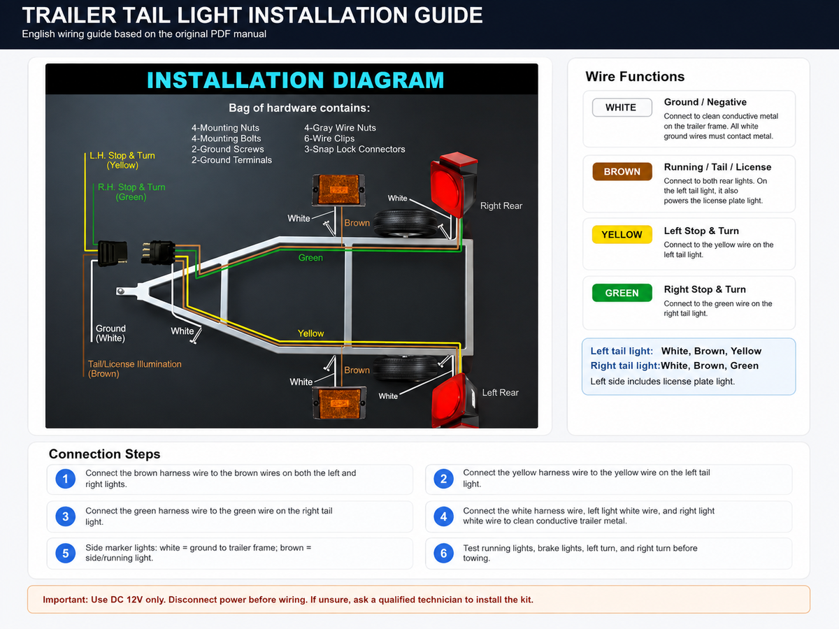 LED Trailer Light Kit IP68 Waterproof with 8FT Wiring Harness