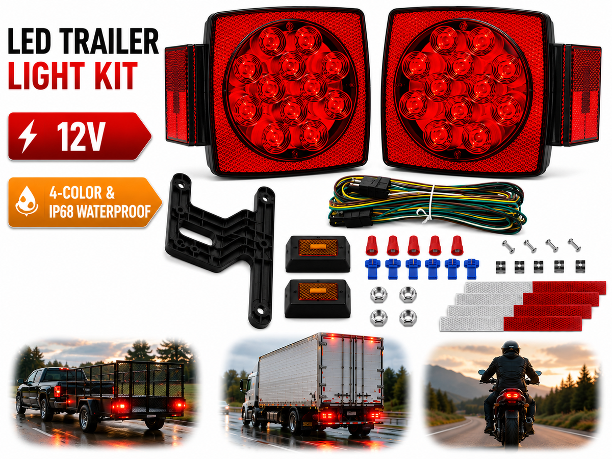 LED Trailer Light Kit IP68 Waterproof with 8FT Wiring Harness