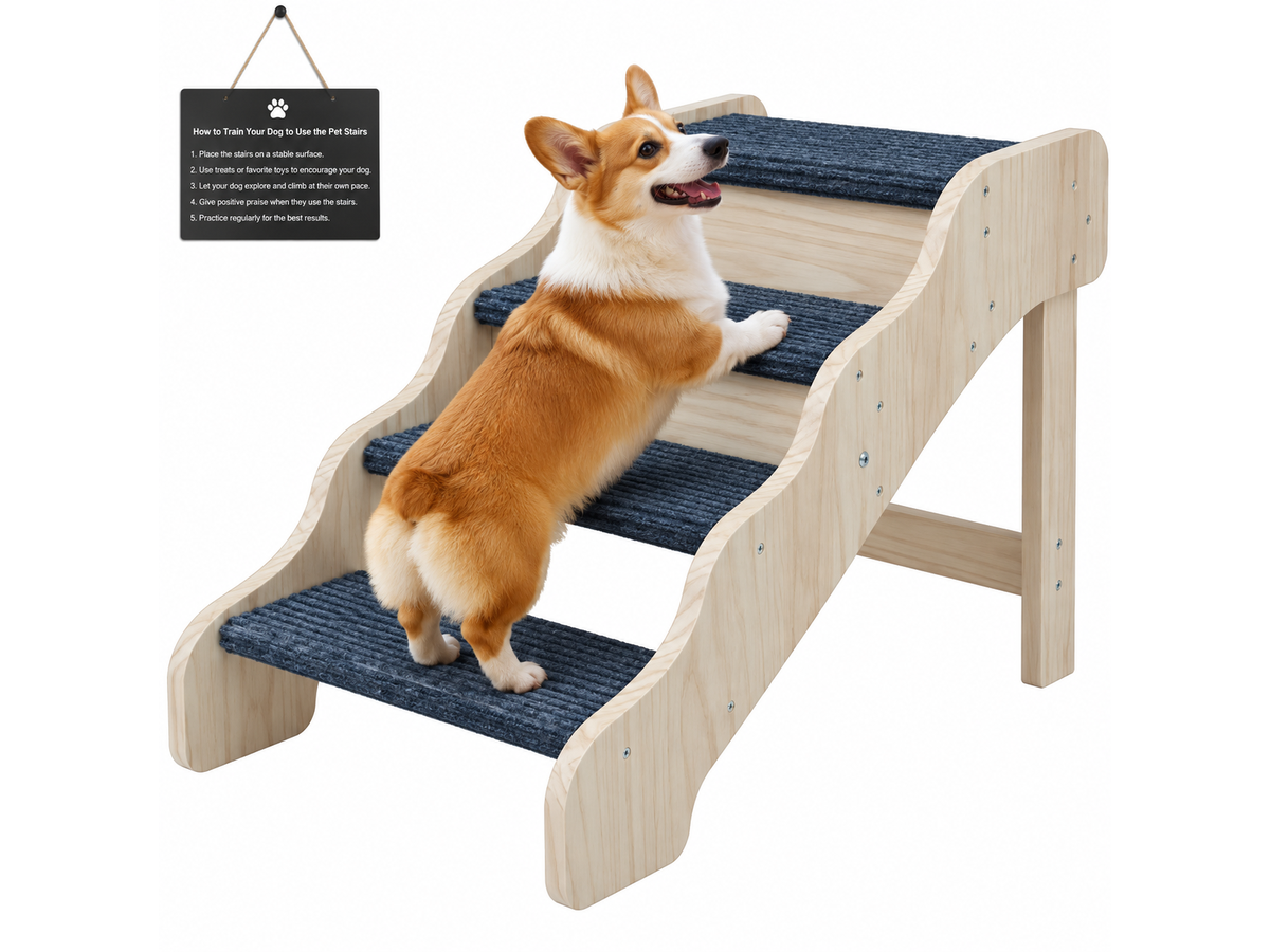 Dog Ramp Stairs 4 Step Wooden Pet Stairs for Bed Sofa Car