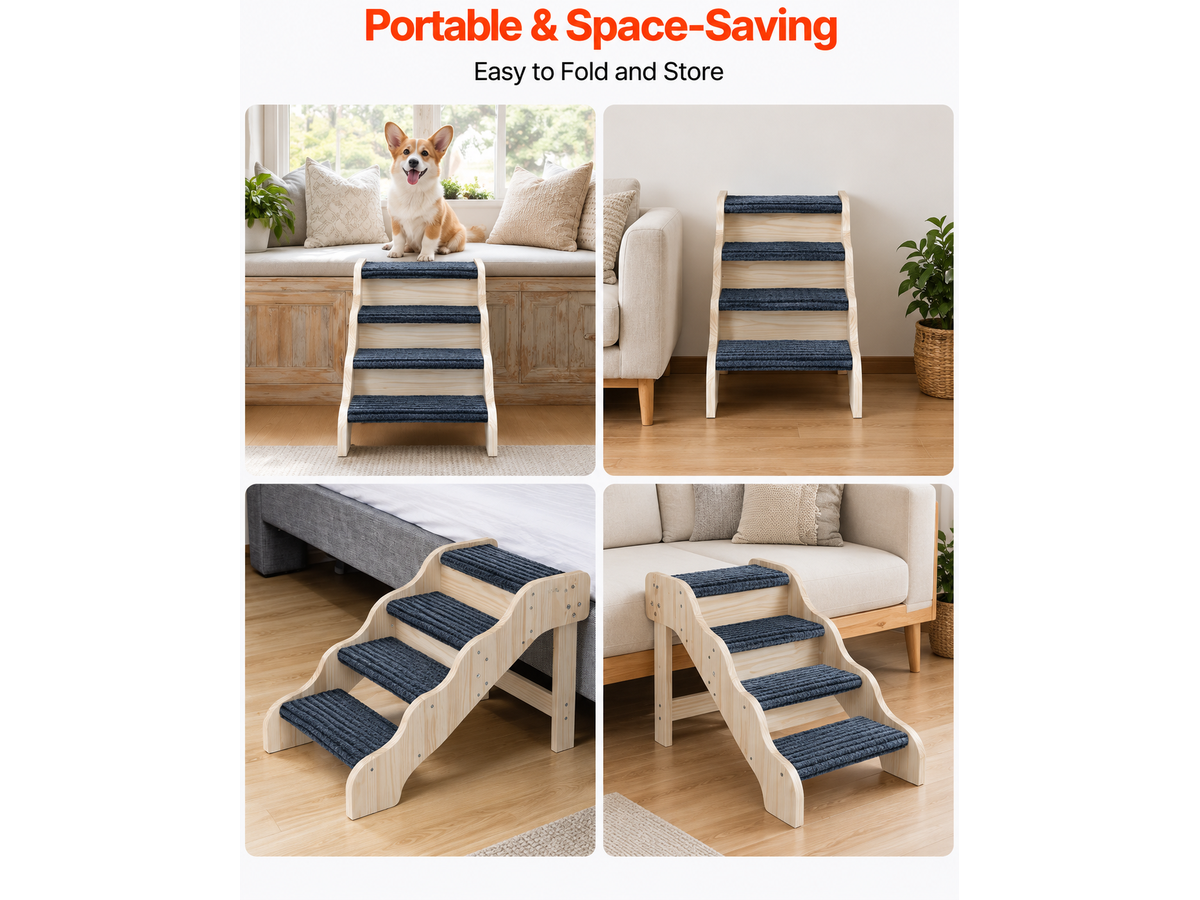 Dog Ramp Stairs 4 Step Wooden Pet Stairs for Bed Sofa Car
