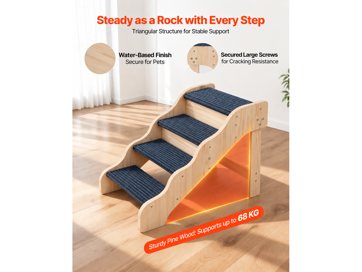 Dog Ramp Stairs 4 Step Wooden Pet Stairs for Bed Sofa Car