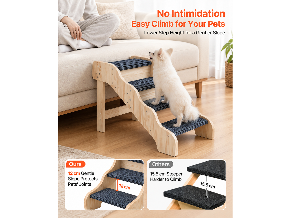 Dog Ramp Stairs 4 Step Wooden Pet Stairs for Bed Sofa Car