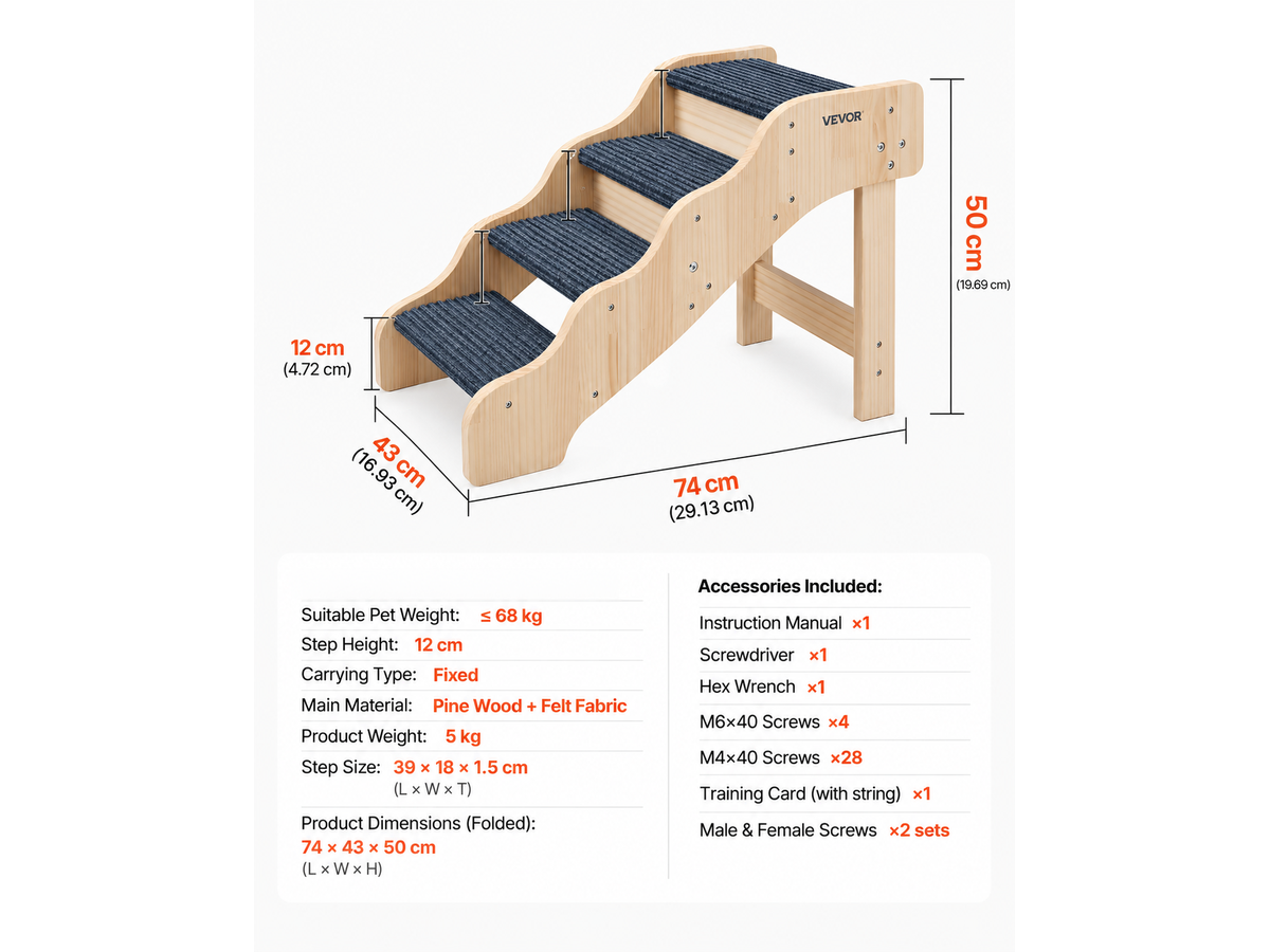 Dog Ramp Stairs 4 Step Wooden Pet Stairs for Bed Sofa Car