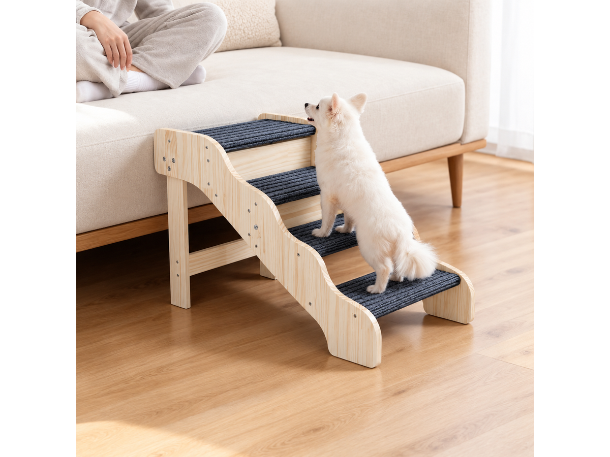 Dog Ramp Stairs 4 Step Wooden Pet Stairs for Bed Sofa Car