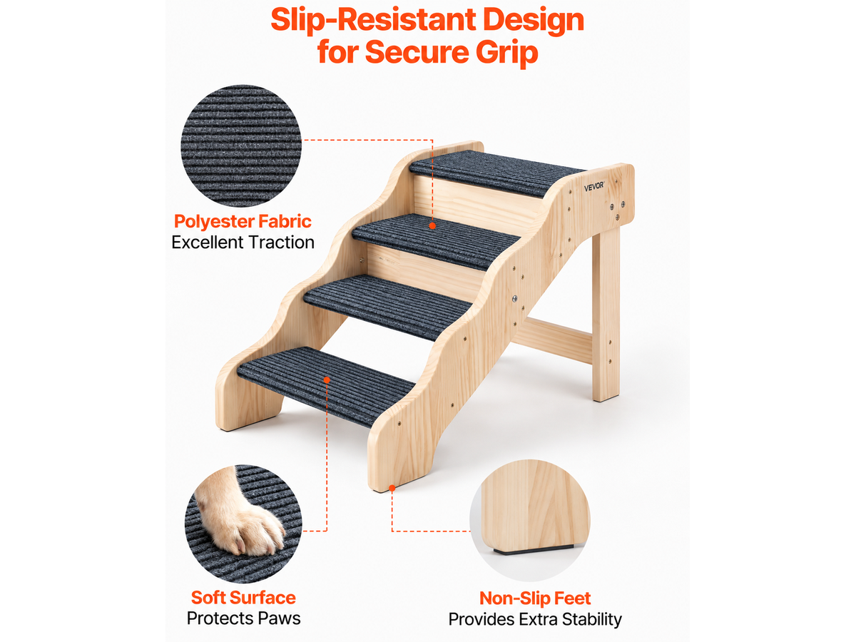 Dog Ramp Stairs 4 Step Wooden Pet Stairs for Bed Sofa Car