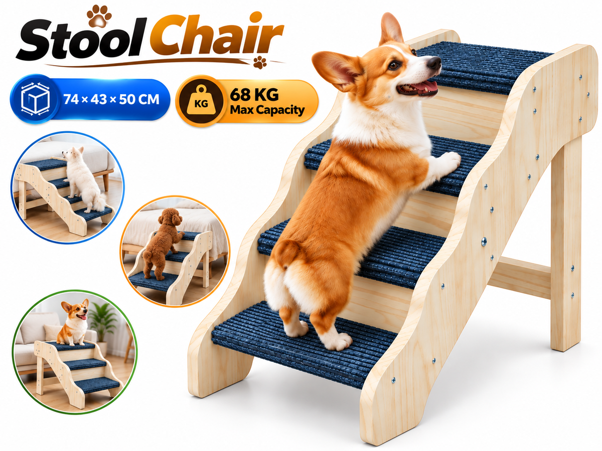 Dog Ramp Stairs 4 Step Wooden Pet Stairs for Bed Sofa Car