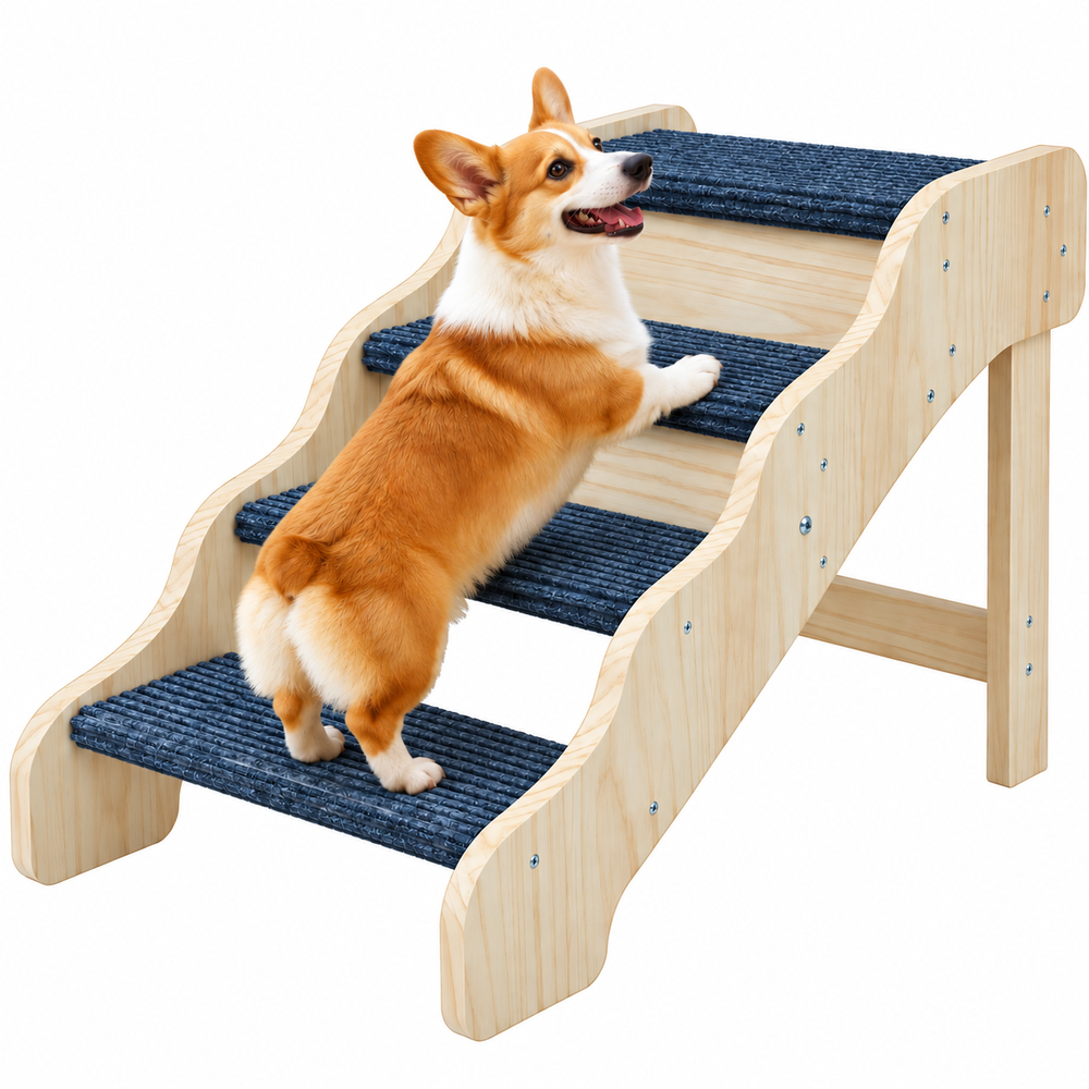 Dog Ramp Stairs 4 Step Wooden Pet Stairs for Bed Sofa Car