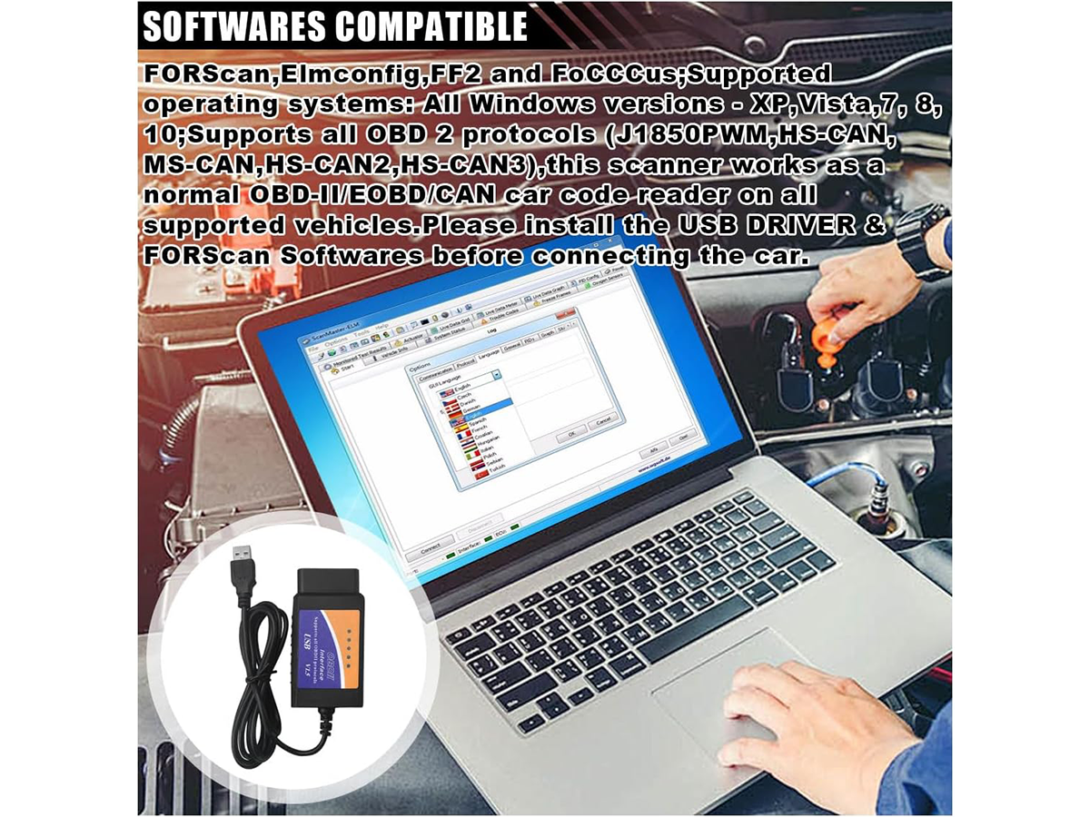 ELM327 OBD2 Scanner USB FTDI FORScan Adapter