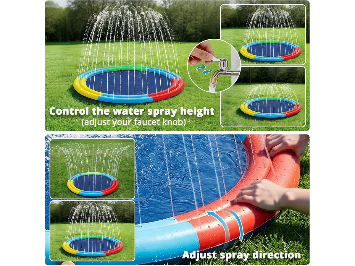 Splash Pad Sprinkler Water Play Mat with Dual Spray Tubes