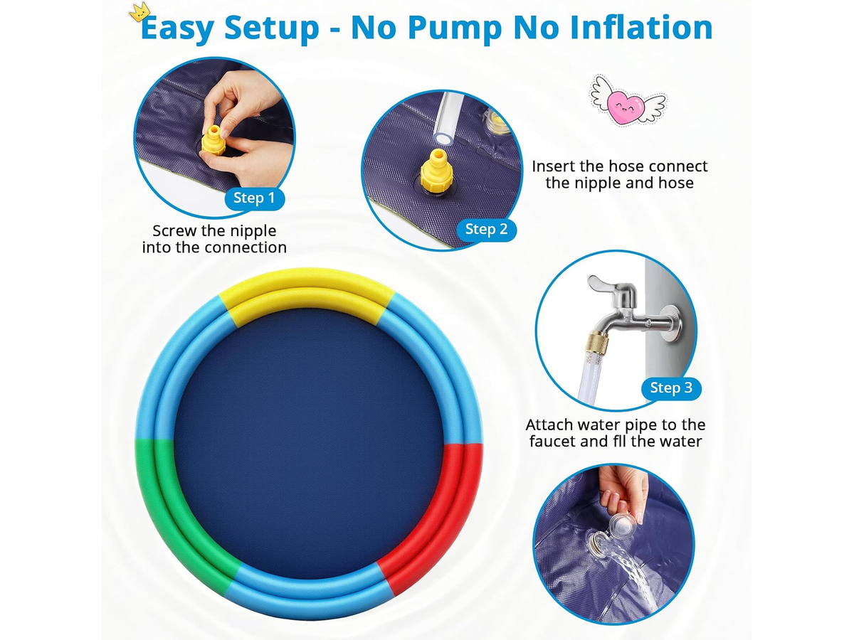 Splash Pad Sprinkler Water Play Mat with Dual Spray Tubes