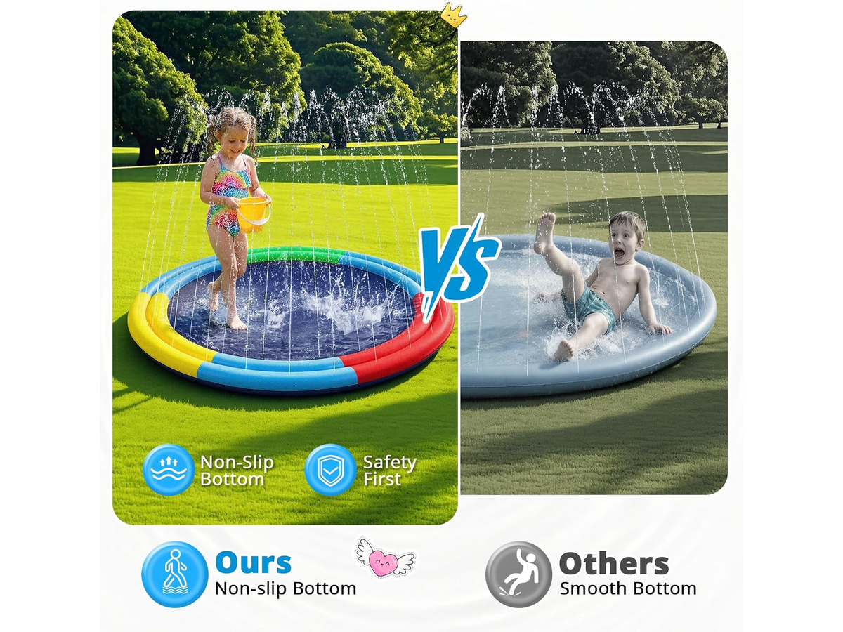 Splash Pad Sprinkler Water Play Mat with Dual Spray Tubes