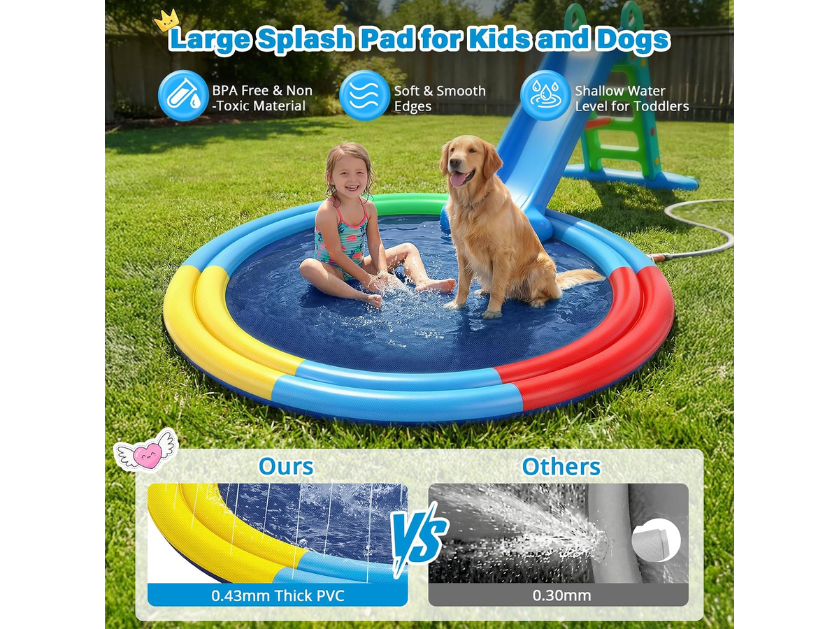 Splash Pad Sprinkler Water Play Mat with Dual Spray Tubes