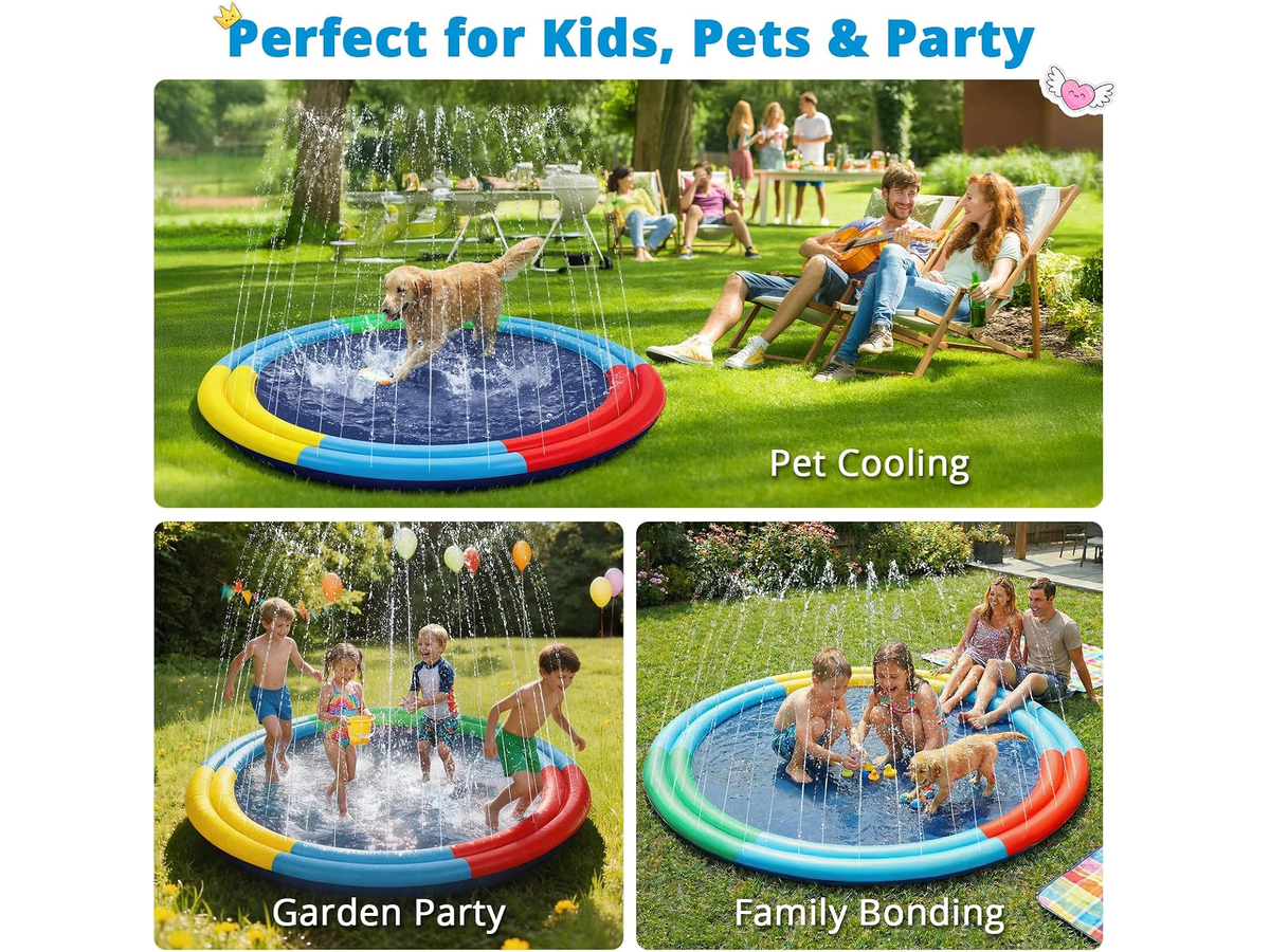 Splash Pad Sprinkler Water Play Mat with Dual Spray Tubes