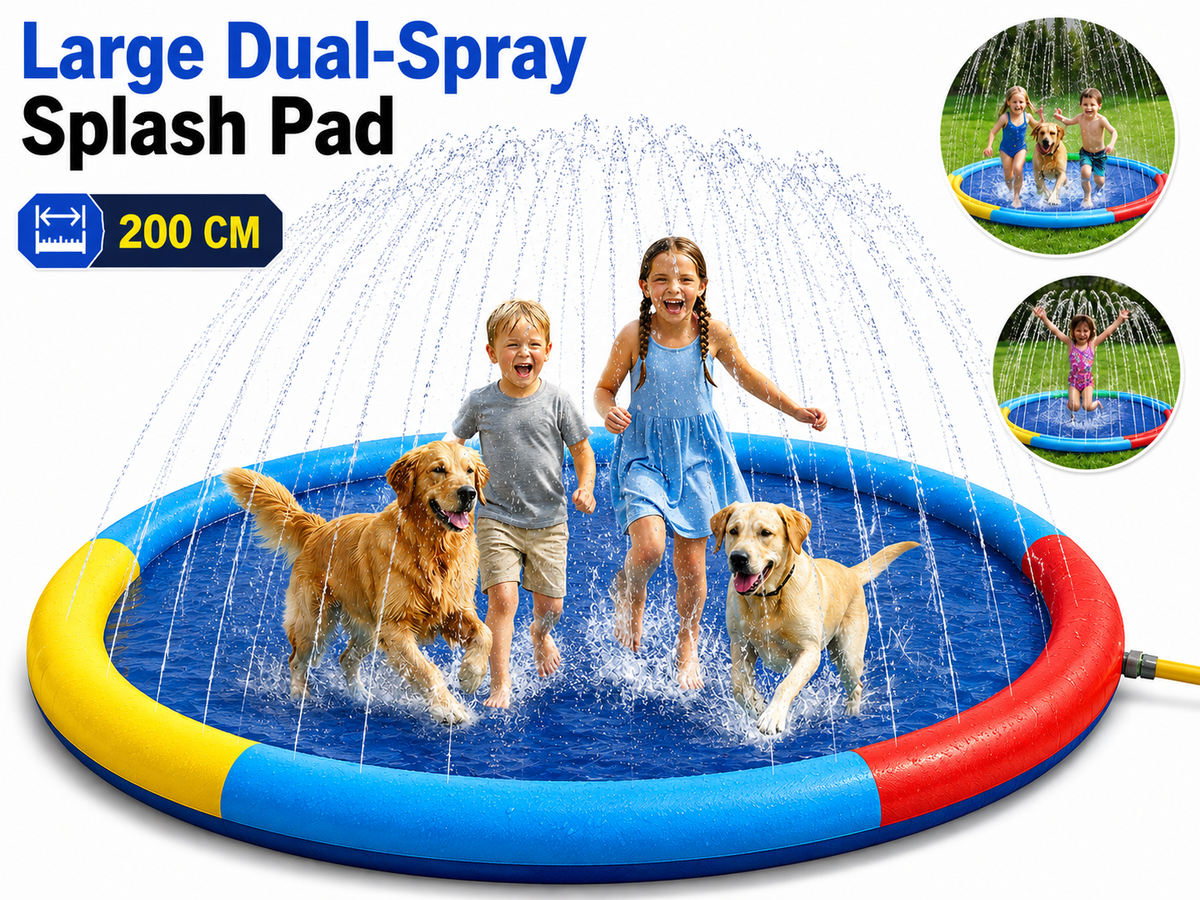 Splash Pad Sprinkler Water Play Mat with Dual Spray Tubes