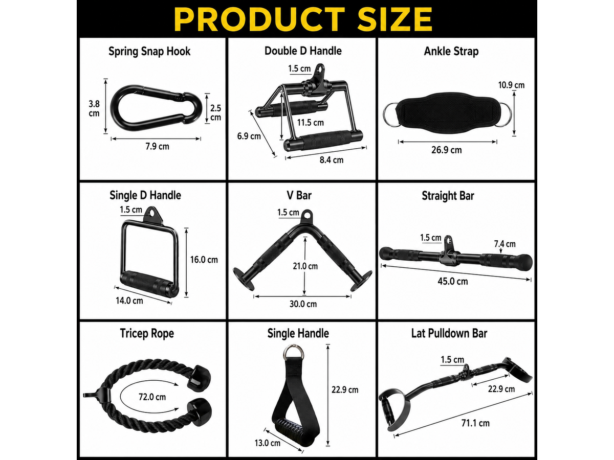 LAT Pulldown Attachments Set Solid Steel Cable Machine Gym Accessories
