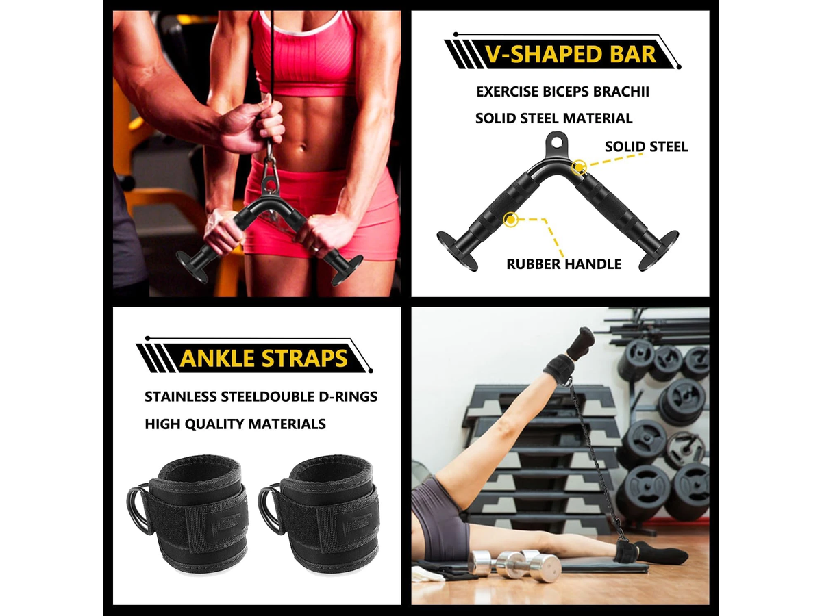 LAT Pulldown Attachments Set Solid Steel Cable Machine Gym Accessories