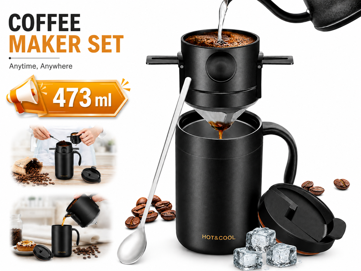 Camping Coffee Maker Pour Over Coffee Set Black