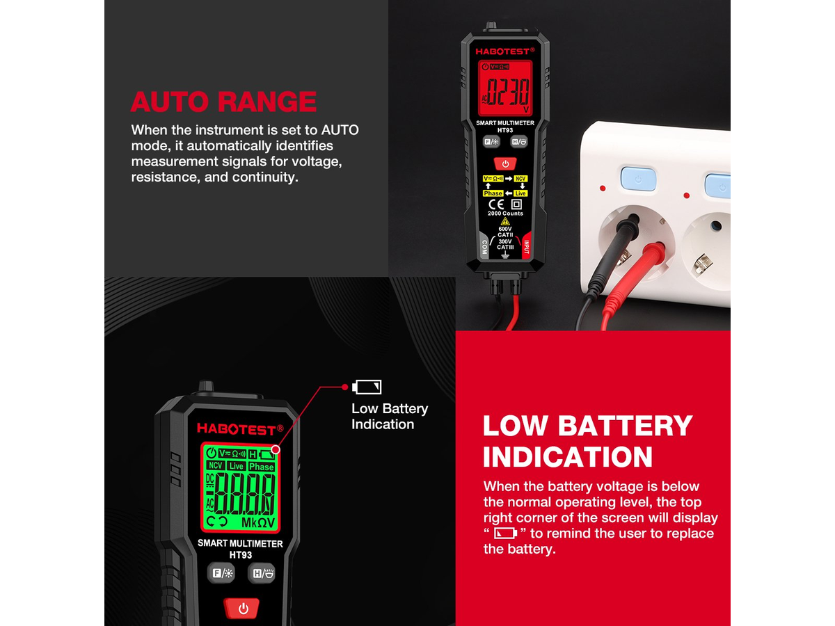 Smart Multimeter TRMS 2000 Counts Voltmeter with NCV