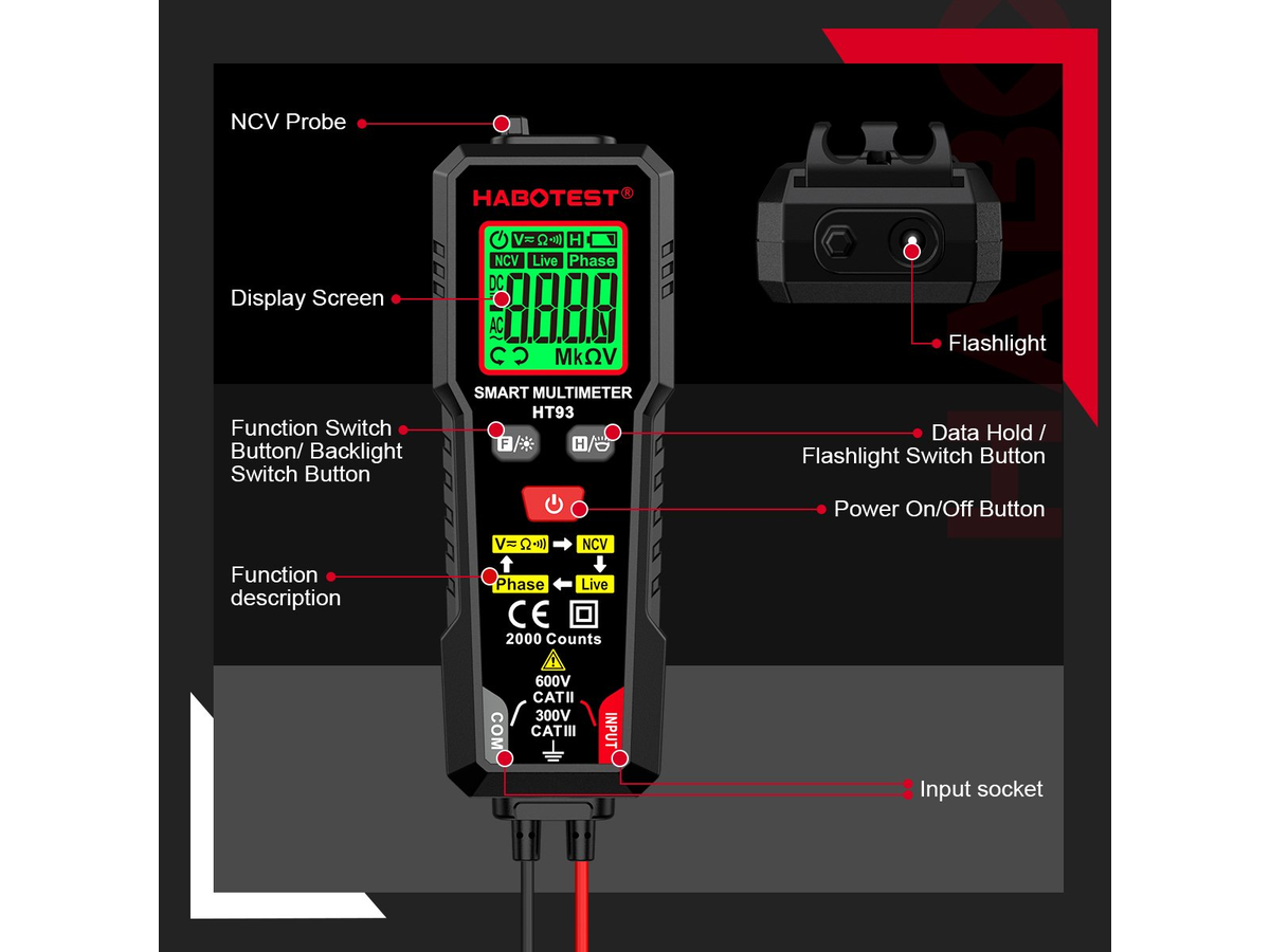 Smart Multimeter TRMS 2000 Counts Voltmeter with NCV
