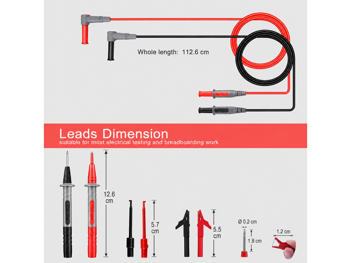 Multimeter Test Leads Kit 48" CAT III 1000V CAT IV 600V